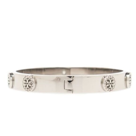 NEW! Tory Burch Silver Miller Stud Logo Hinge Bracelet, 7MM - Picture 4 of 7